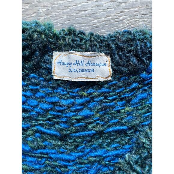 Vtg 80's Handknit Aquamarine Spaceknit Chunky Pullover Sweater Cozy Grunge - Picture 8 of 10